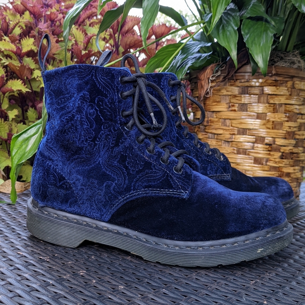 Dr. Martens 1460 Brocade Blue Velvet Boots